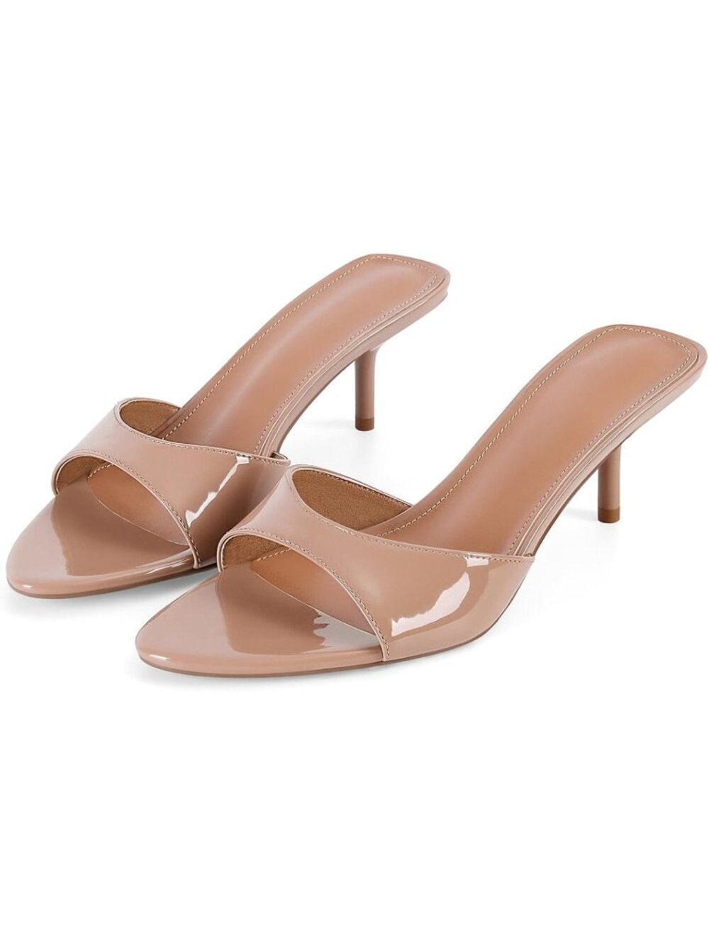 Women's Nude Faux Leather Pointed Open Toe Low Backless Stiletto Heel Shoes